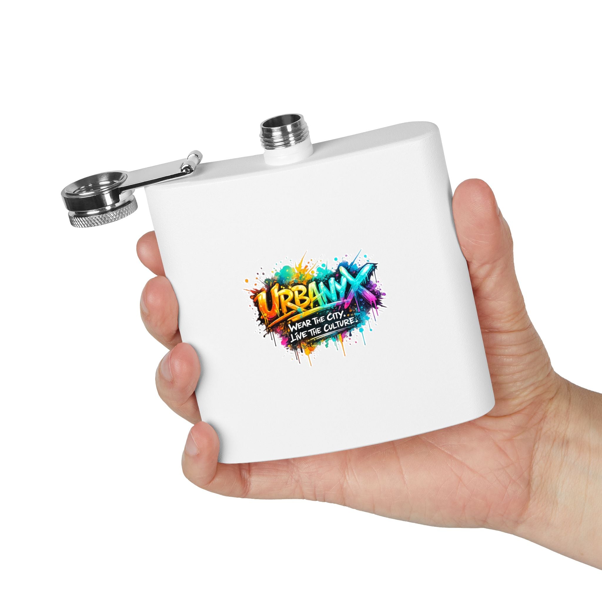 Urbanyx 6oz Stainless Steel Flask — Urban Graffiti "URBANX" Logo (Wear the City, Live the Culture)