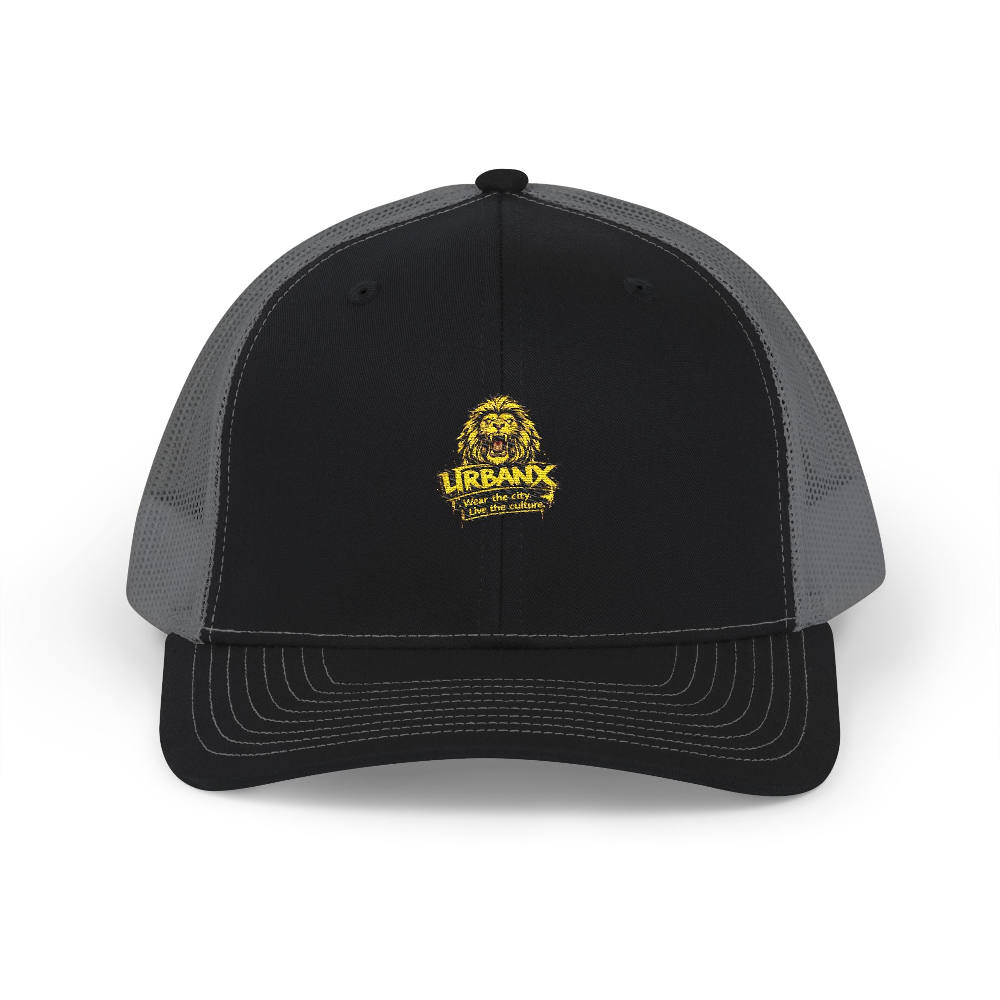 Embroidered Lion Logo Trucker Hat — Snapback Mesh Cap