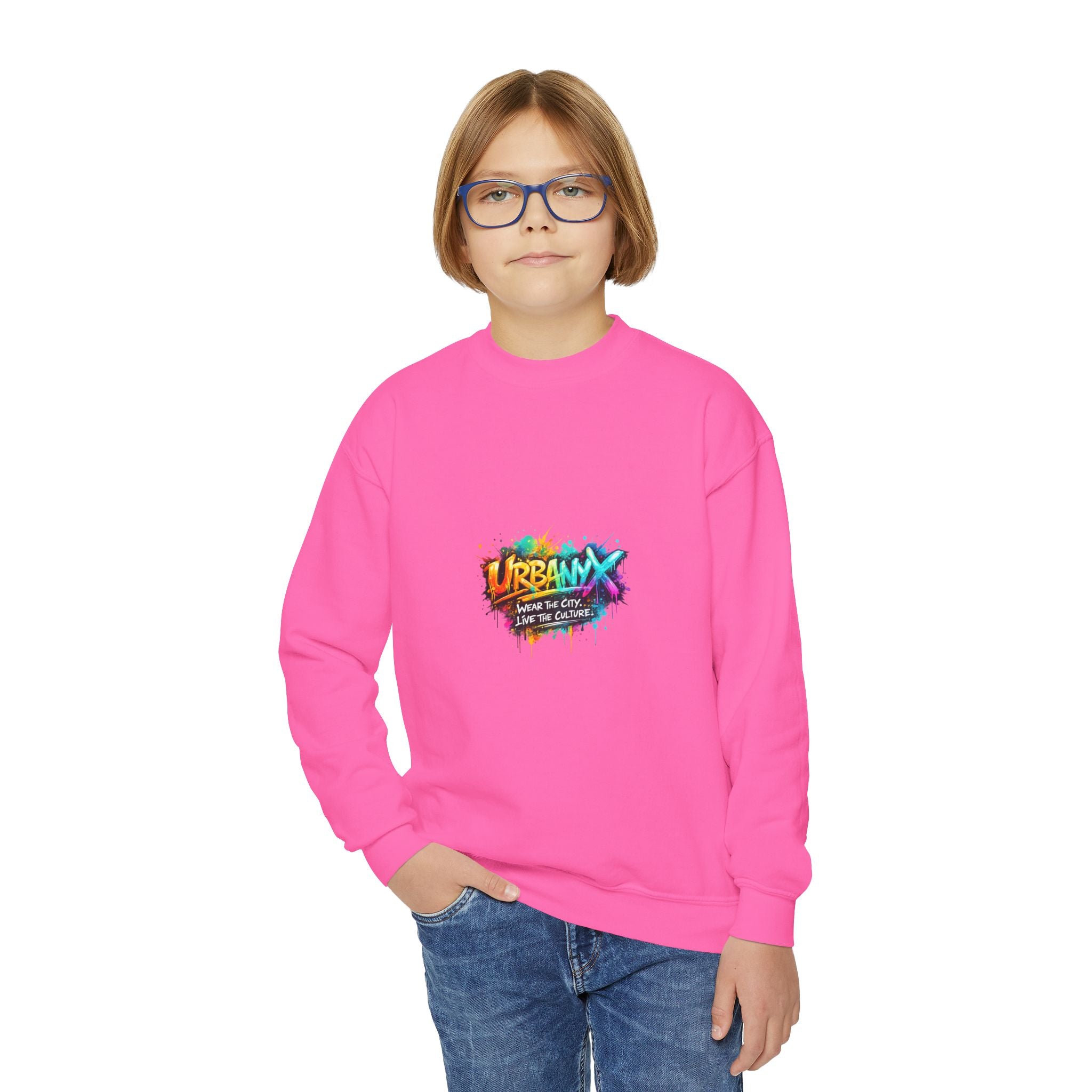 Urbanyx Youth Crewneck Sweatshirt - Colorful Urban Graffiti Logo Crew