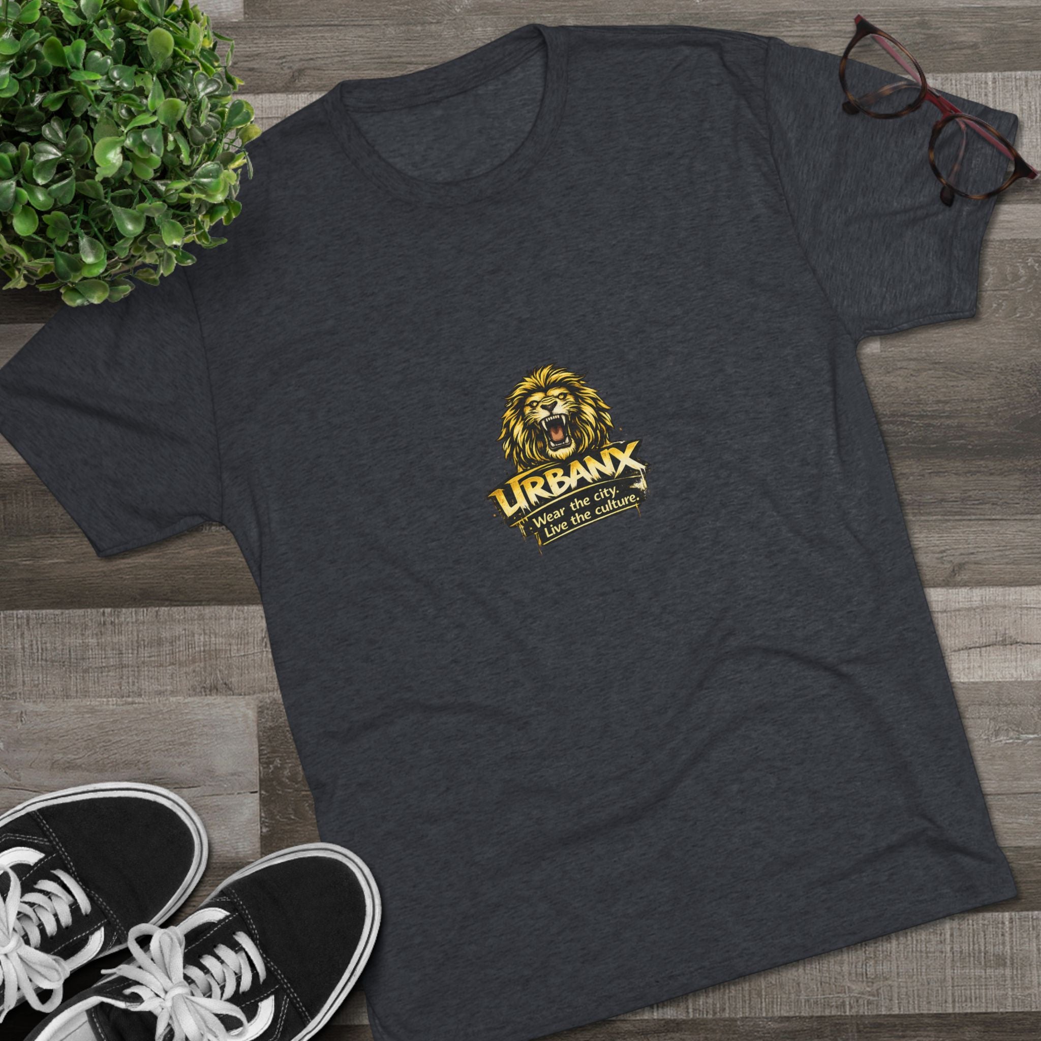 UrbanyX Lion Emblem Tee — "URBANX" Vintage Lion Logo Crew Shirt