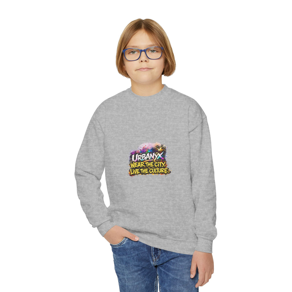 Urbanyx Youth Crewneck Sweatshirt — 'Urban Vibes' Colorful Graffiti Logo
