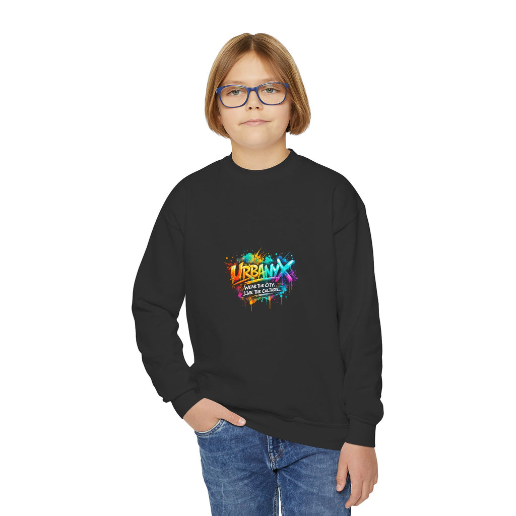 Urbanyx Youth Crewneck Sweatshirt - Colorful Urban Graffiti Logo Crew