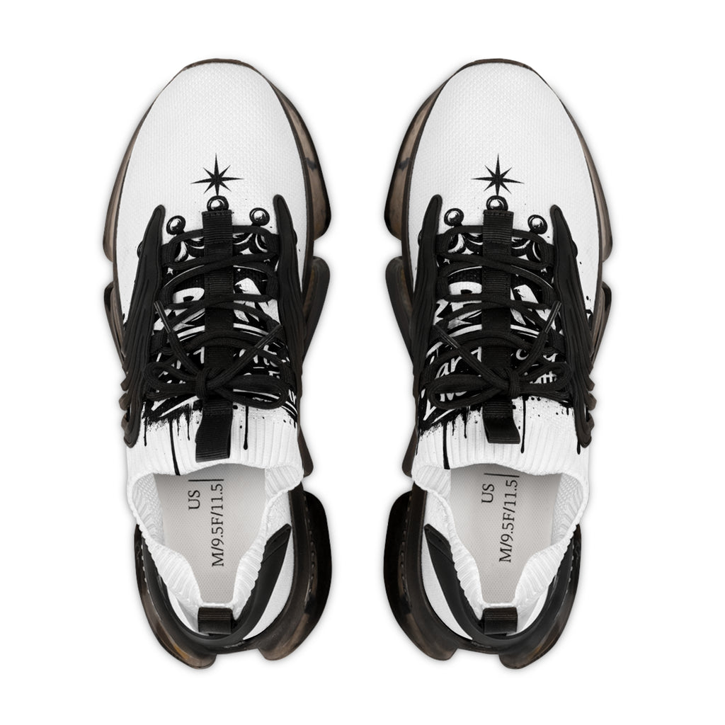 Men's White Mesh Sneakers with Black Star Graphic — Lightweight Athletic Shoes Urbanyx wear the city , we the culture