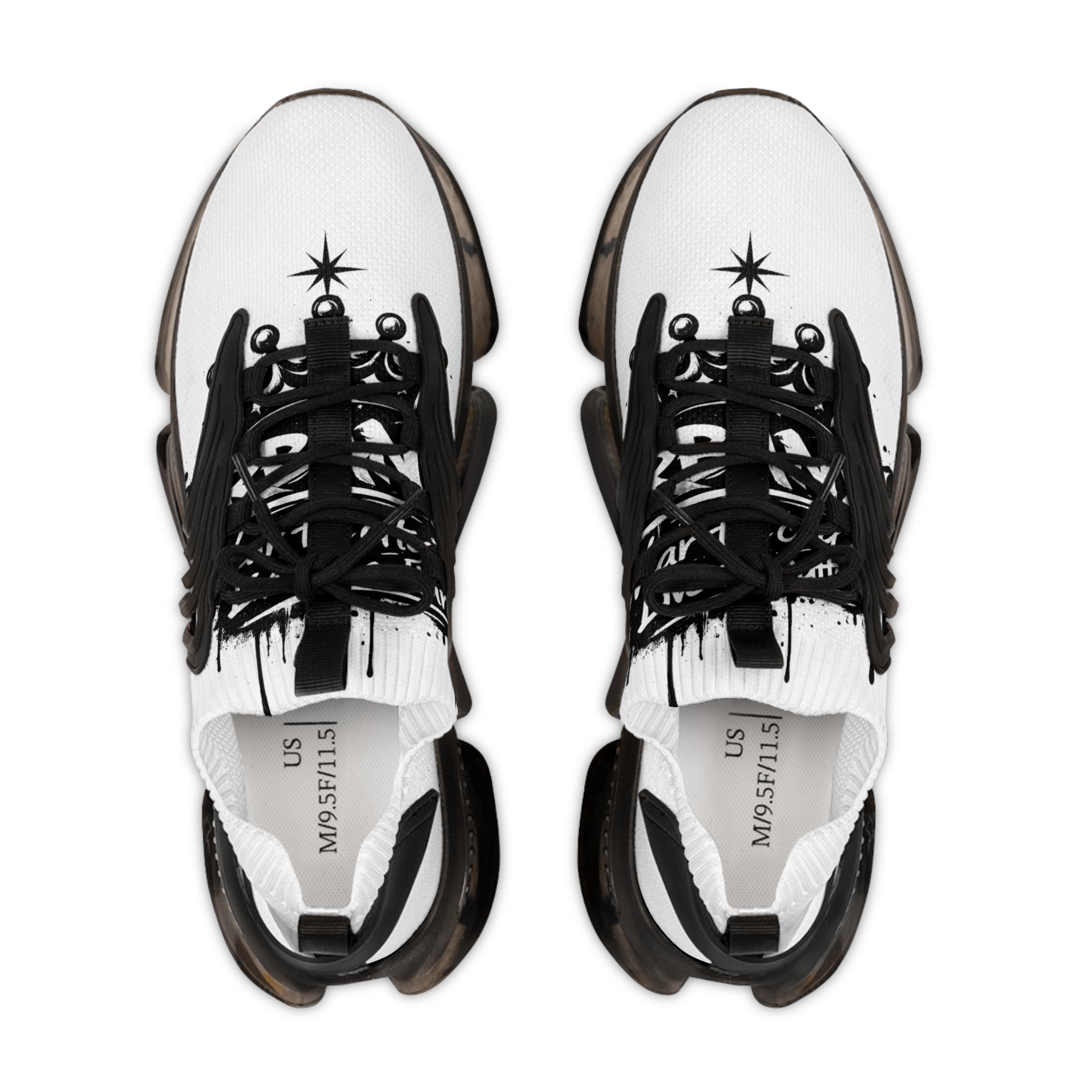 Men's White Mesh Sneakers with Black Star Graphic — Lightweight Athletic Shoes Urbanyx wear the city , we the culture