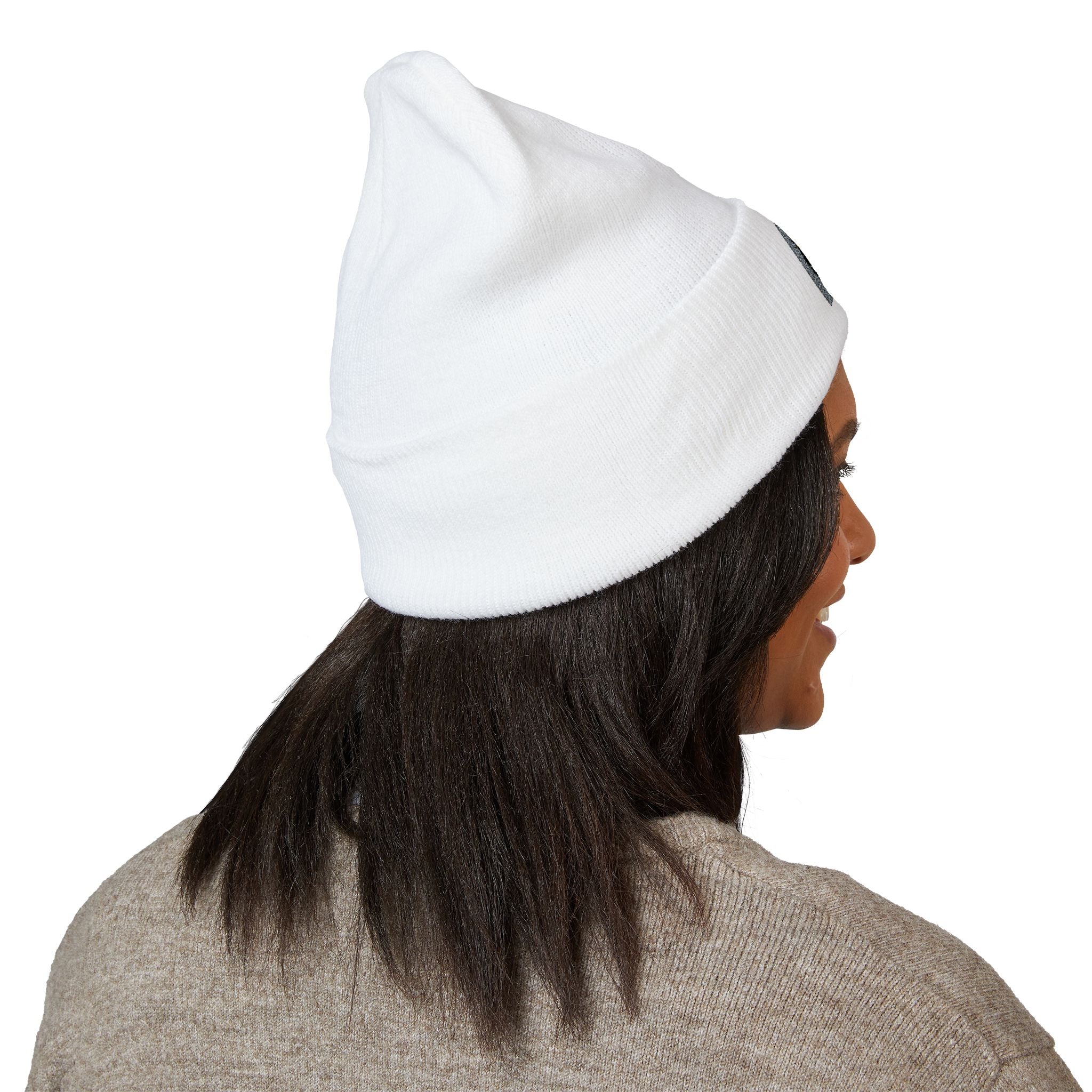 Urbanyx Embroidered Fire Patch Cuffed Beanie — Cozy White Knit Winter Hat