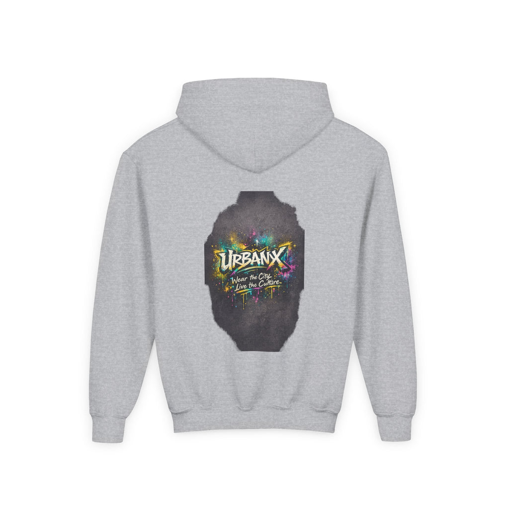 Urbanyx Kids Hoodie — UrbanX Logo Front & Colorful Graffiti Back Youth Sweatshirt