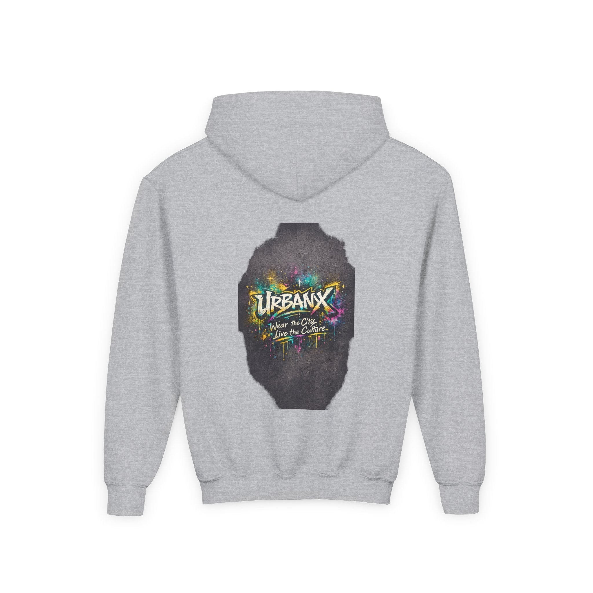 Urbanyx Kids Hoodie — UrbanX Logo Front & Colorful Graffiti Back Youth Sweatshirt