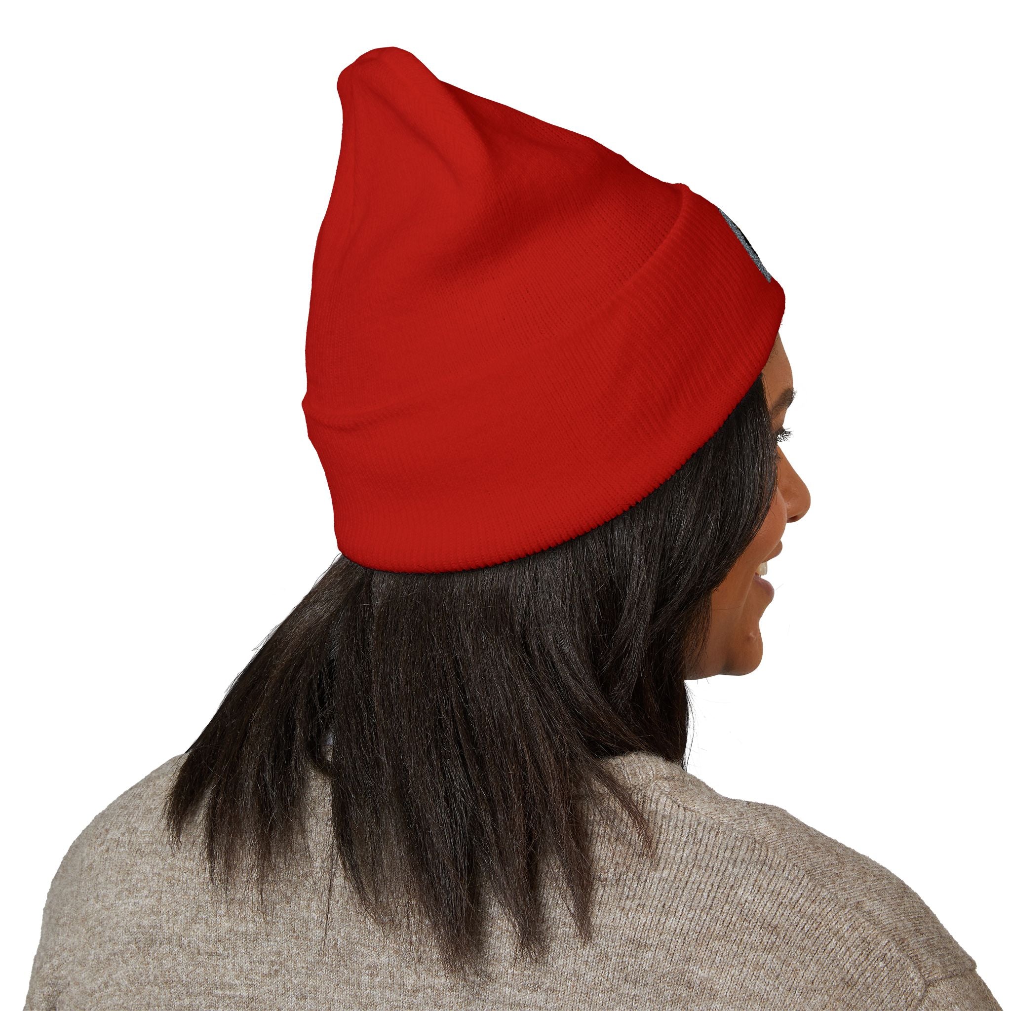 Urbanyx Embroidered Fire Patch Cuffed Beanie — Cozy White Knit Winter Hat