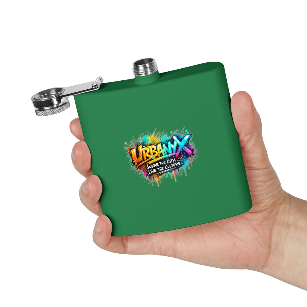 Urbanyx 6oz Stainless Steel Flask — Urban Graffiti "URBANX" Logo (Wear the City, Live the Culture)