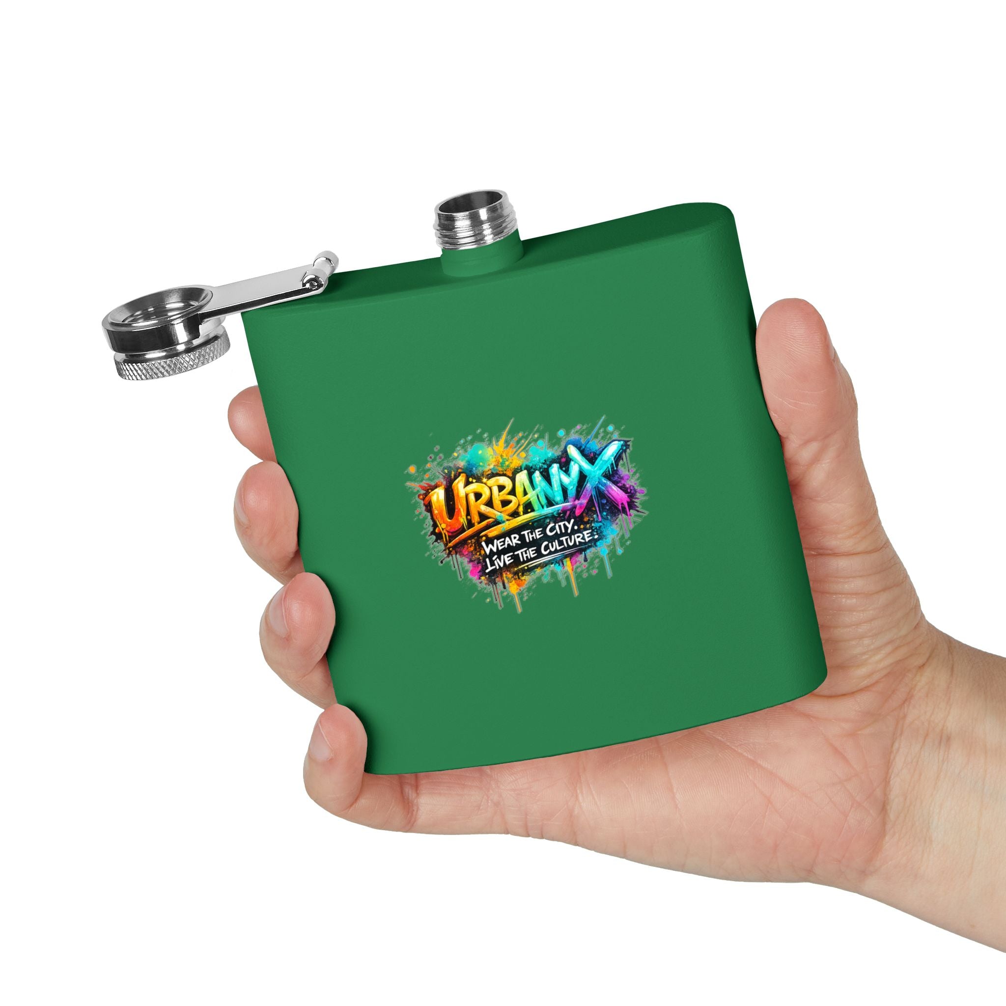 Urbanyx 6oz Stainless Steel Flask — Urban Graffiti "URBANX" Logo (Wear the City, Live the Culture)