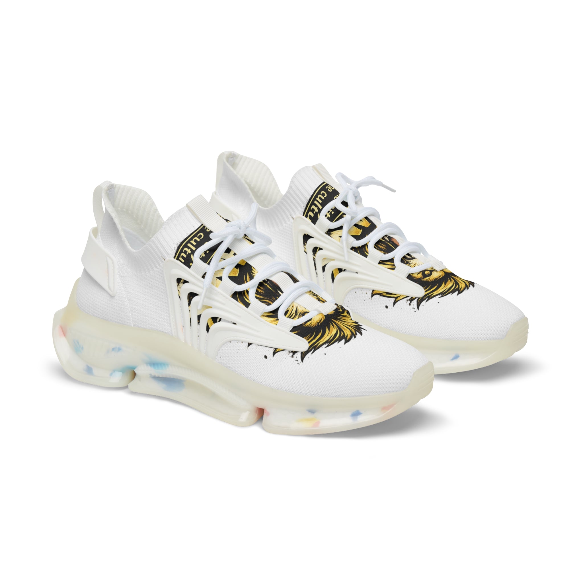 Men's White Mesh Sneakers — Bold Lion Face Athletic Shoes