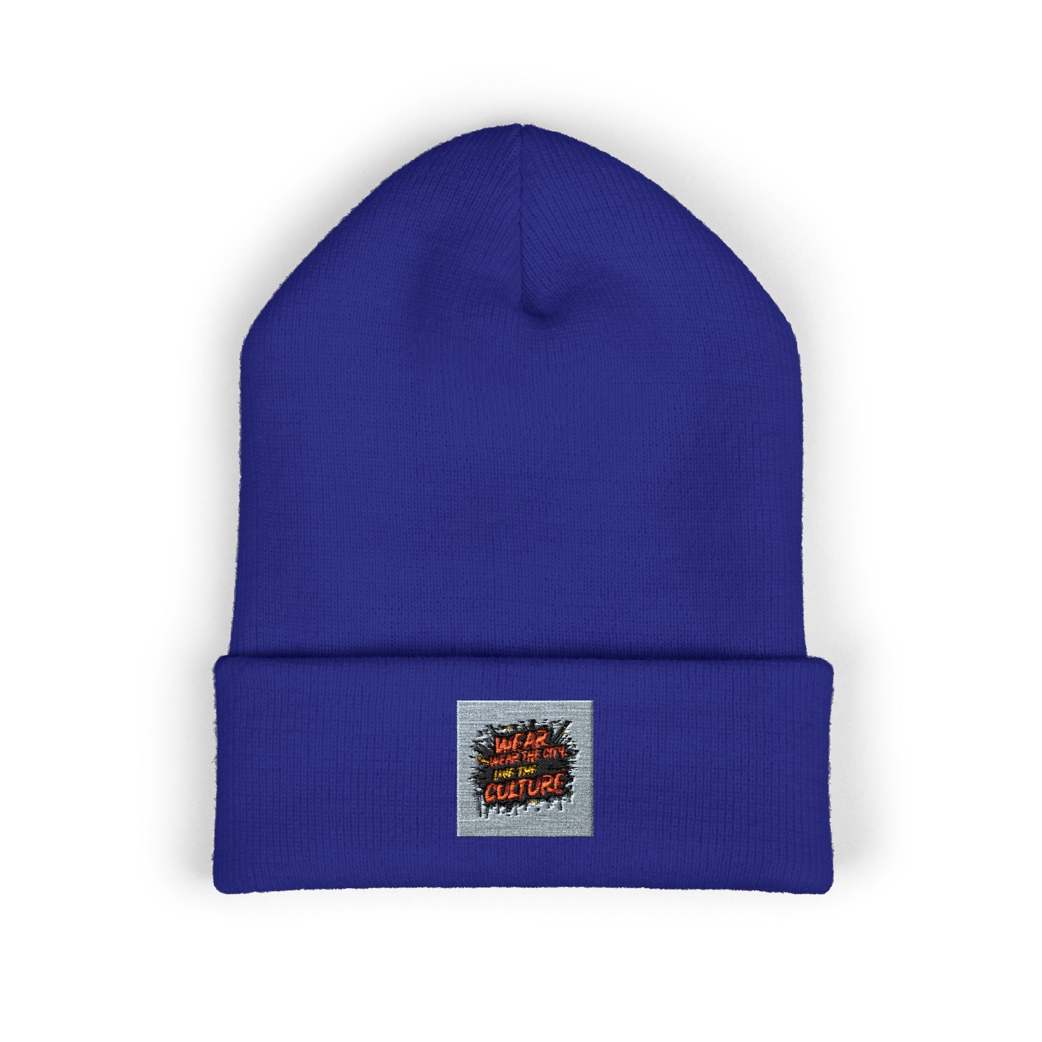 Urbanyx Embroidered Fire Patch Cuffed Beanie — Cozy White Knit Winter Hat