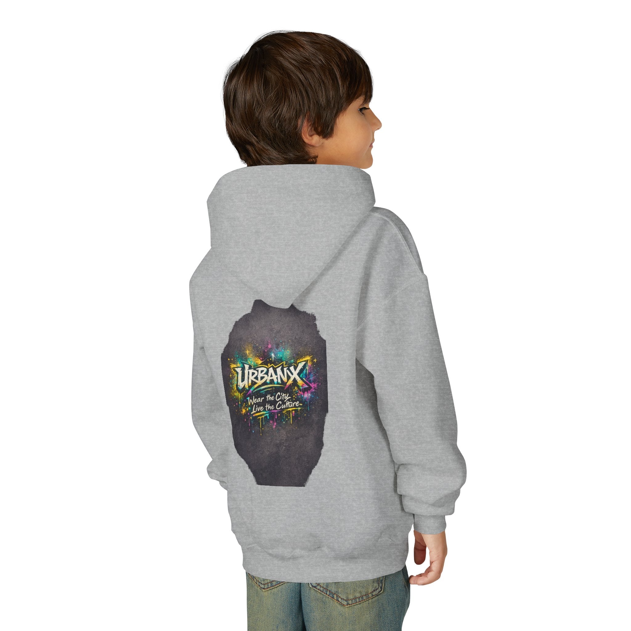 Urbanyx Kids Hoodie — UrbanX Logo Front & Colorful Graffiti Back Youth Sweatshirt