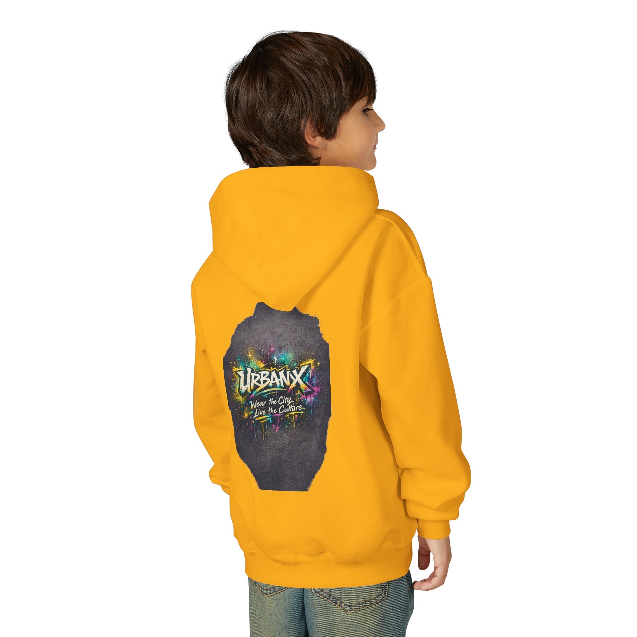 Urbanyx Kids Hoodie — UrbanX Logo Front & Colorful Graffiti Back Youth Sweatshirt