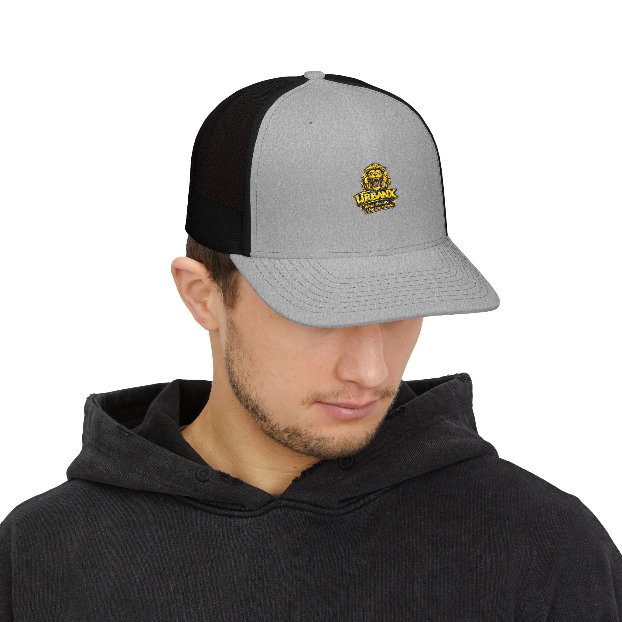 Embroidered Lion Logo Trucker Hat — Snapback Mesh Cap