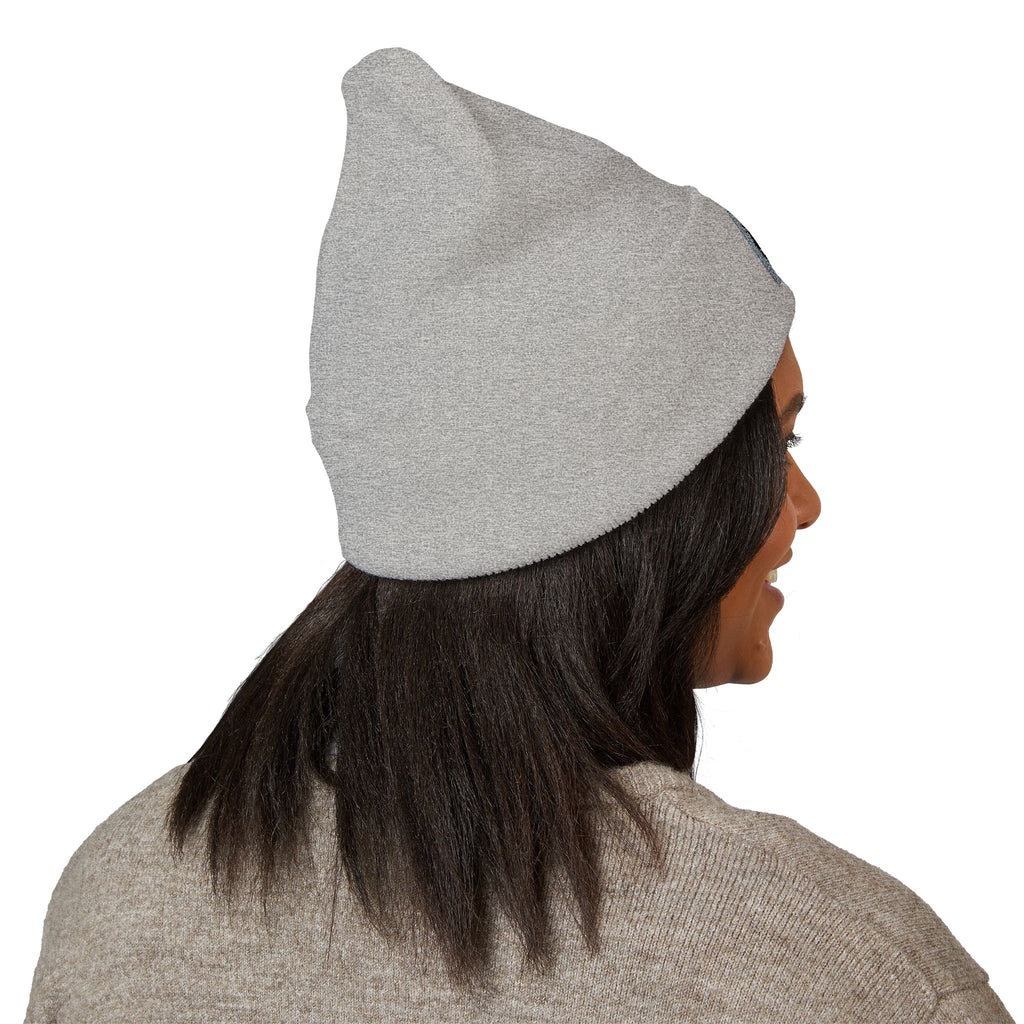 Urbanyx Embroidered Fire Patch Cuffed Beanie — Cozy White Knit Winter Hat
