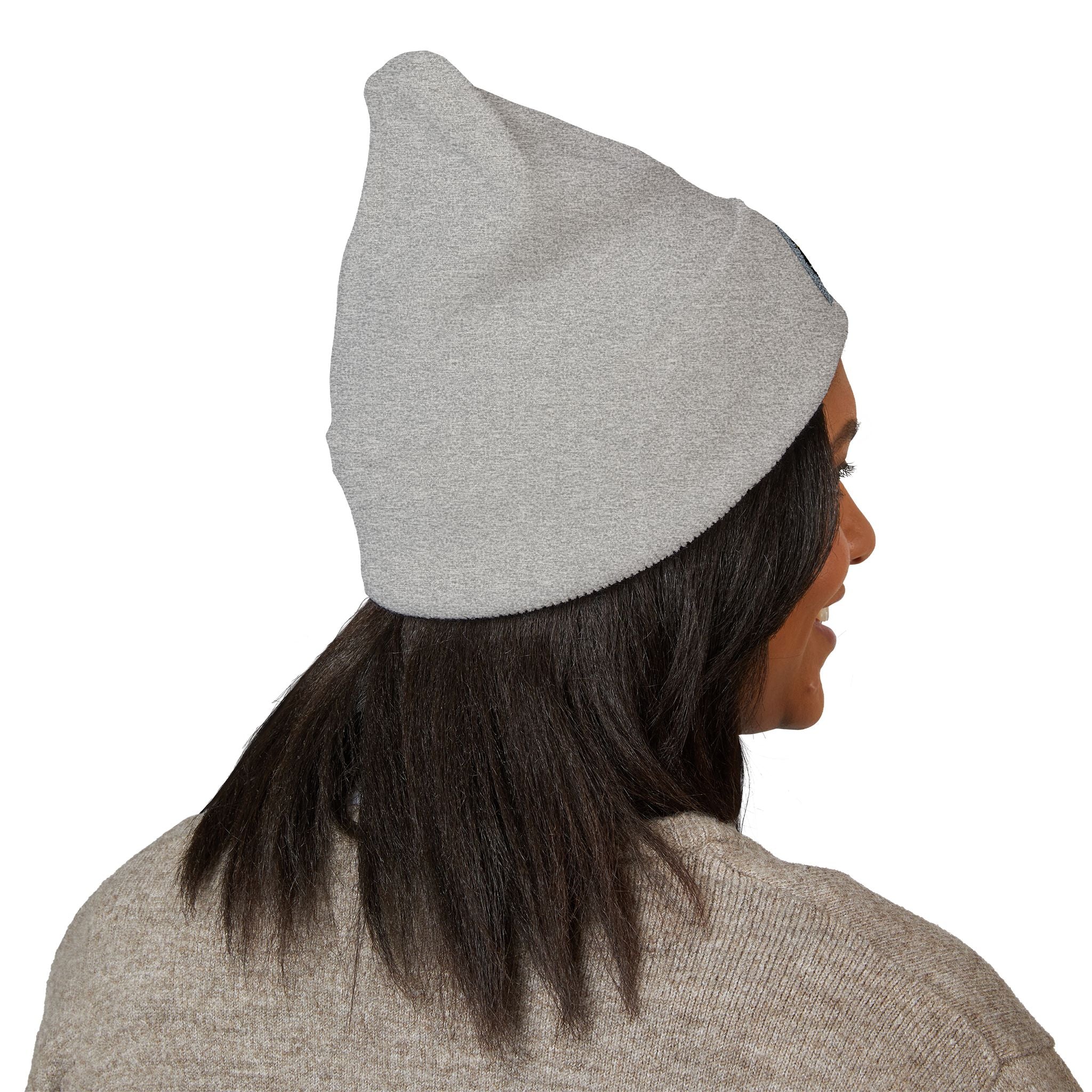 Urbanyx Embroidered Fire Patch Cuffed Beanie — Cozy White Knit Winter Hat