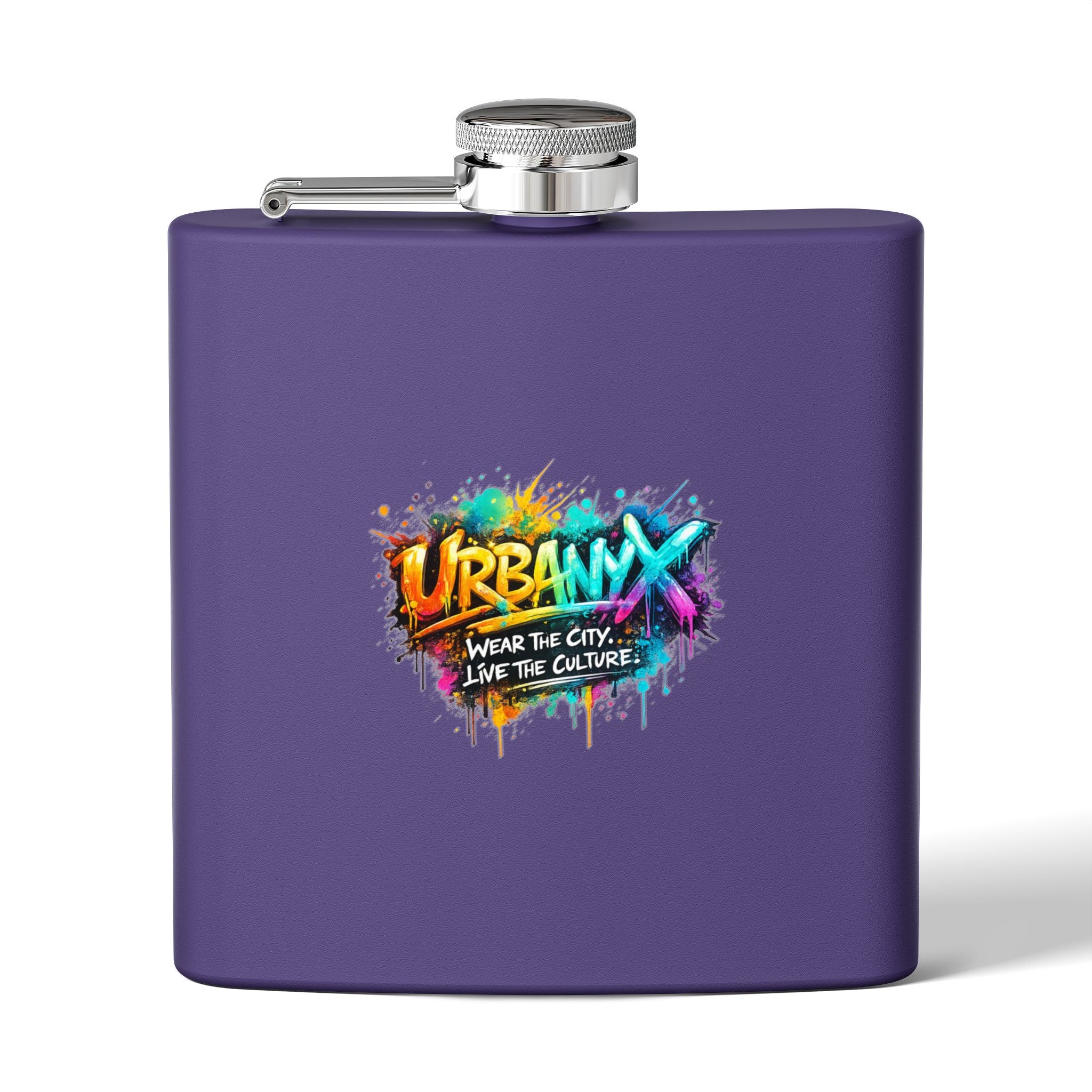 Urbanyx 6oz Stainless Steel Flask — Urban Graffiti "URBANX" Logo (Wear the City, Live the Culture)
