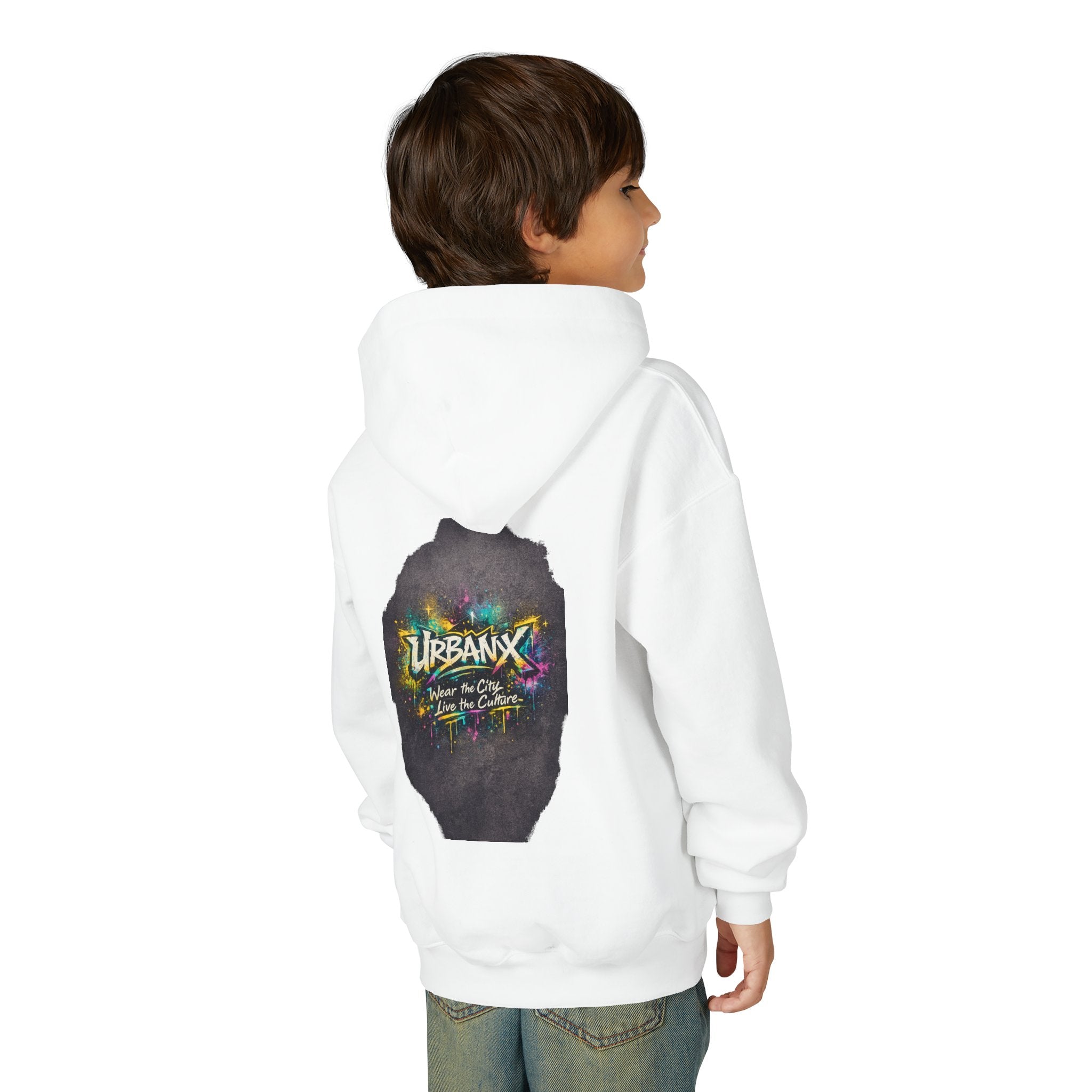 Urbanyx Kids Hoodie — UrbanX Logo Front & Colorful Graffiti Back Youth Sweatshirt