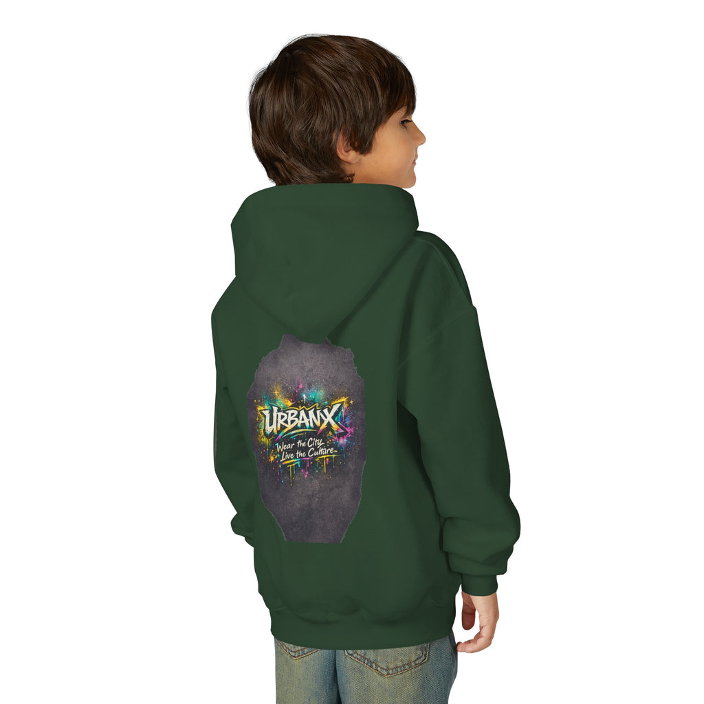 Urbanyx Kids Hoodie — UrbanX Logo Front & Colorful Graffiti Back Youth Sweatshirt