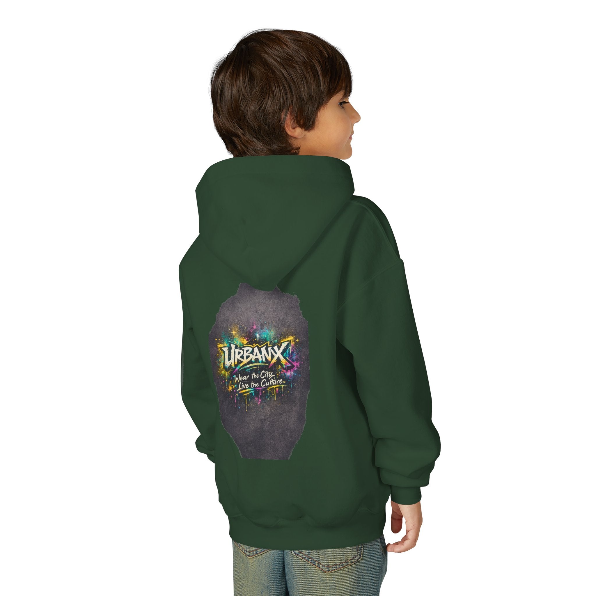 Urbanyx Kids Hoodie — UrbanX Logo Front & Colorful Graffiti Back Youth Sweatshirt