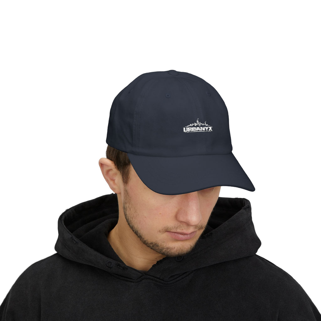 Urbanyx Dad Cap — Minimalist White Skyline Embroidered Hat