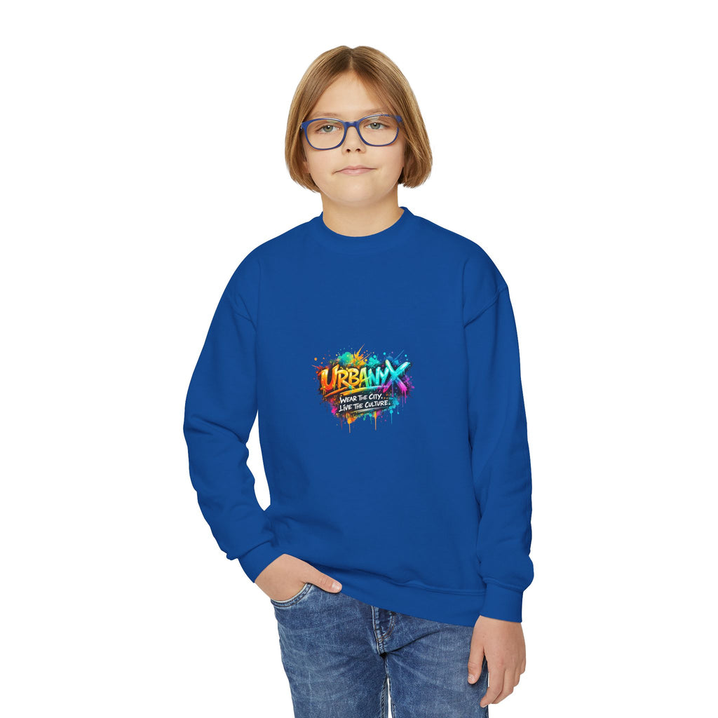 Urbanyx Youth Crewneck Sweatshirt - Colorful Urban Graffiti Logo Crew