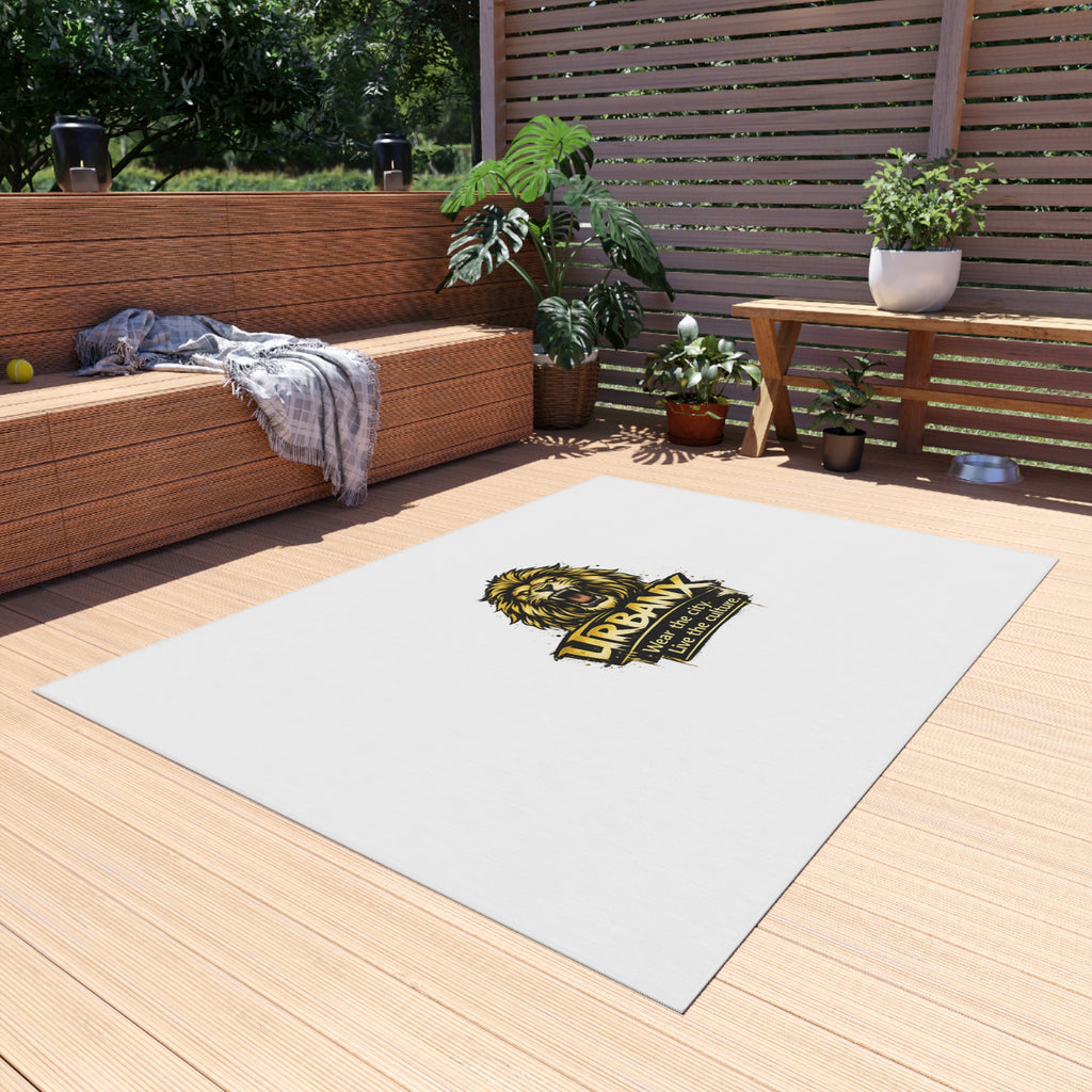 Urbanyx Lion Logo Outdoor Rug — Durable Patio & Doormat with “Wear the city. Live the culture.”