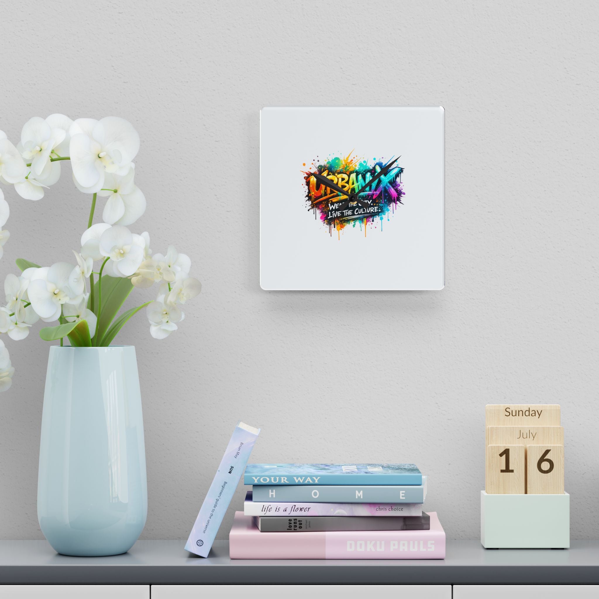 Urbanyx Acrylic Wall Clock — Colorful Urban Graffiti Design