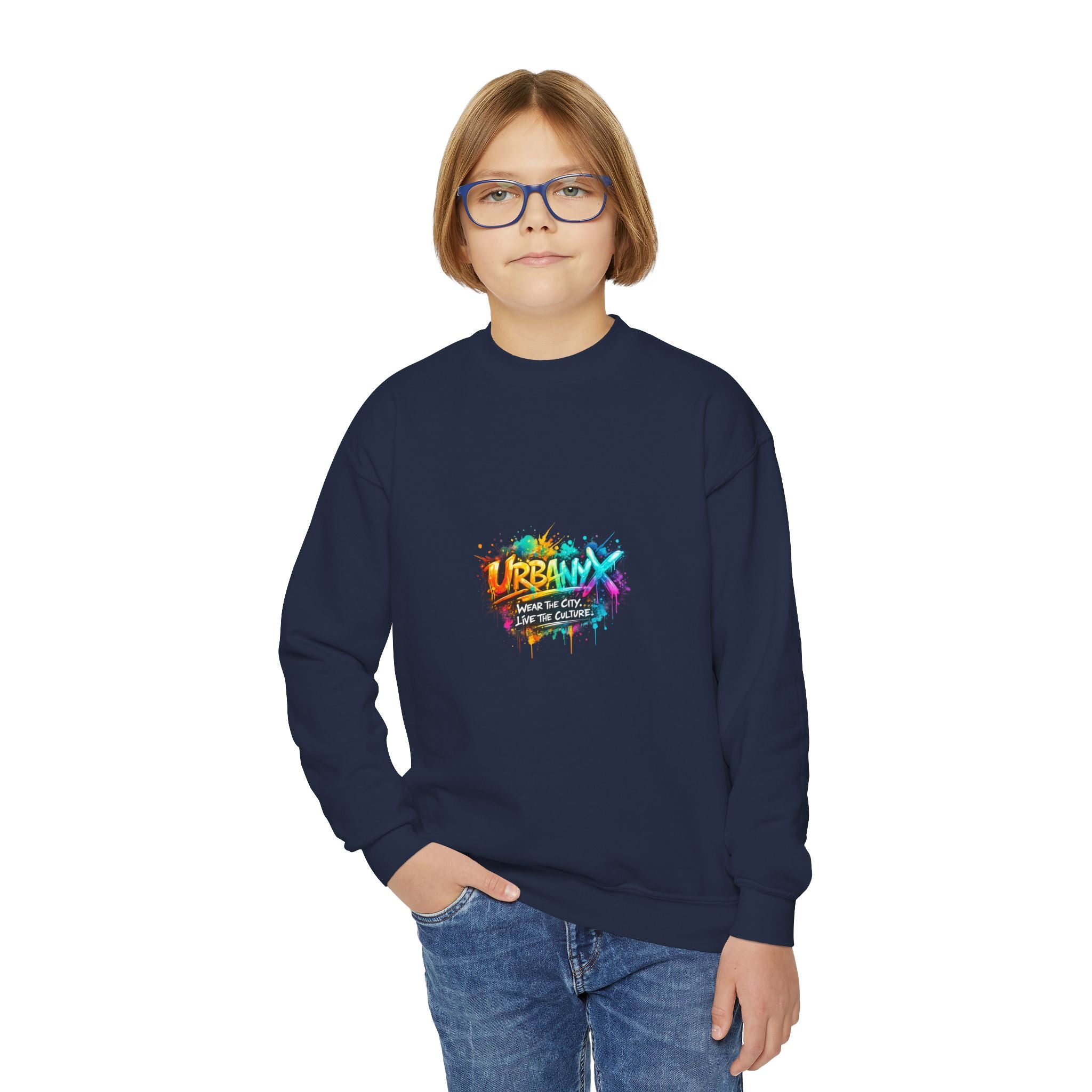 Urbanyx Youth Crewneck Sweatshirt - Colorful Urban Graffiti Logo Crew