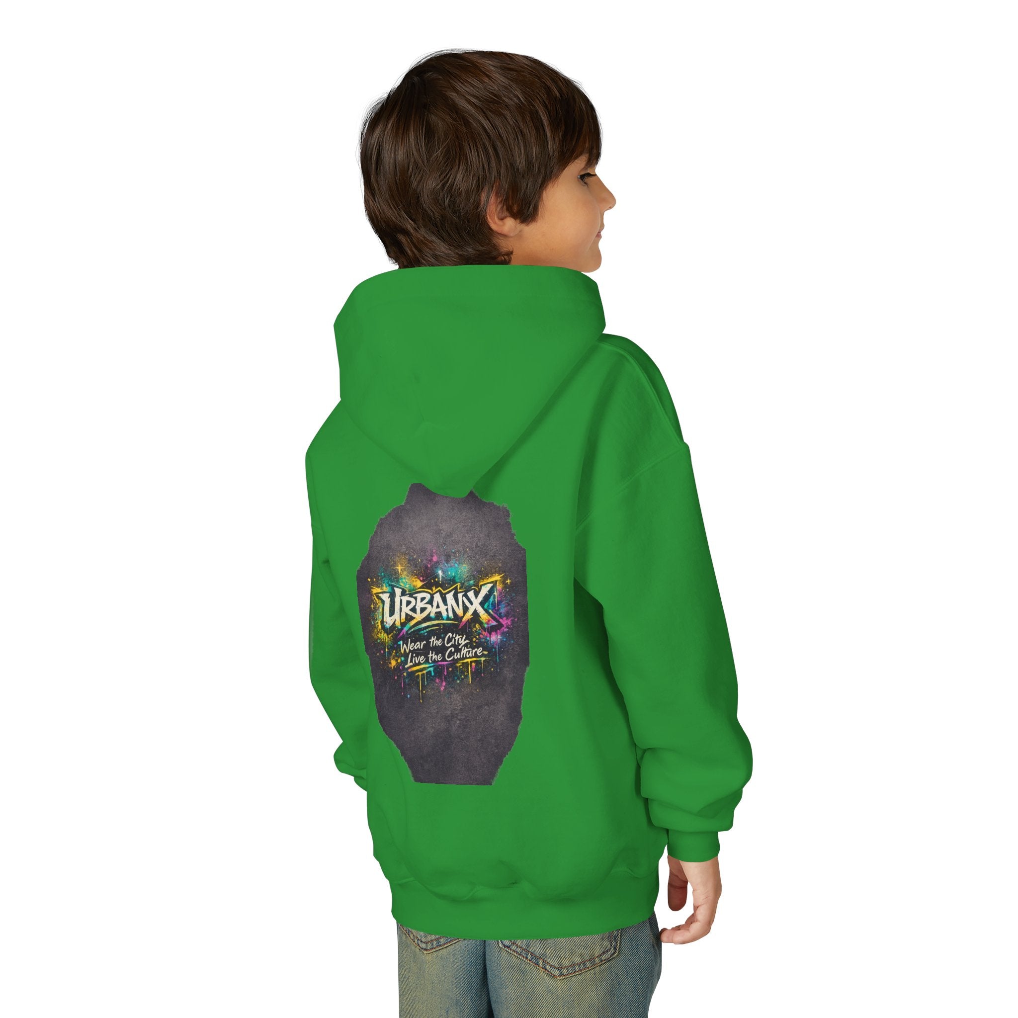 Urbanyx Kids Hoodie — UrbanX Logo Front & Colorful Graffiti Back Youth Sweatshirt