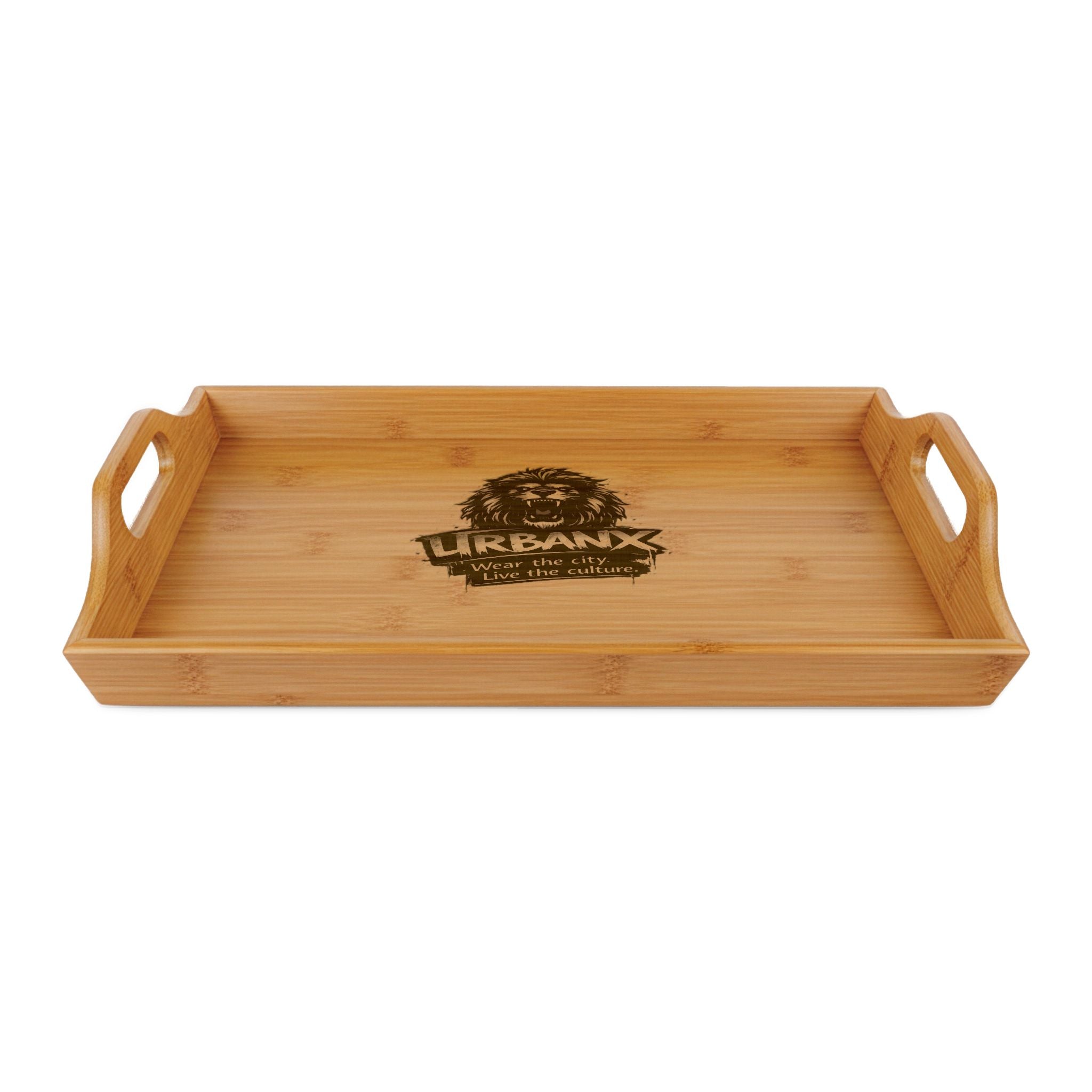 Urbanyx Engraved Bamboo Serving Tray — Personalized Lion Logo Breakfast & Bar Tray