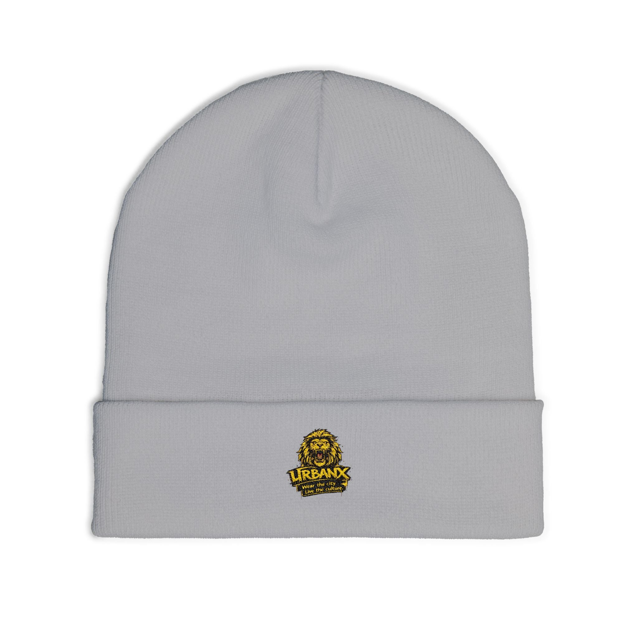 Urbanyx Embroidered Lion Crest Knit Beanie — Urban Vintage Logo Winter Hat