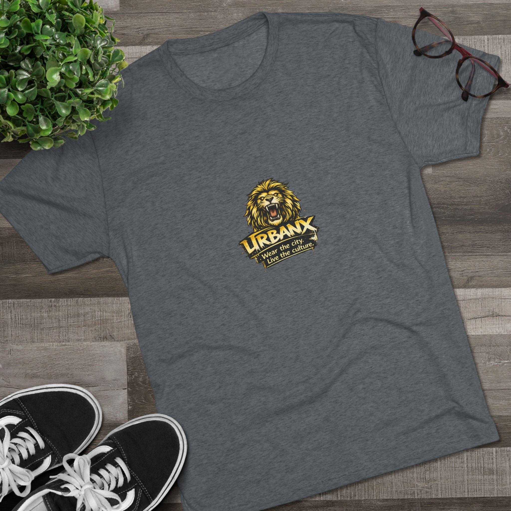 UrbanyX Lion Emblem Tee — "URBANX" Vintage Lion Logo Crew Shirt