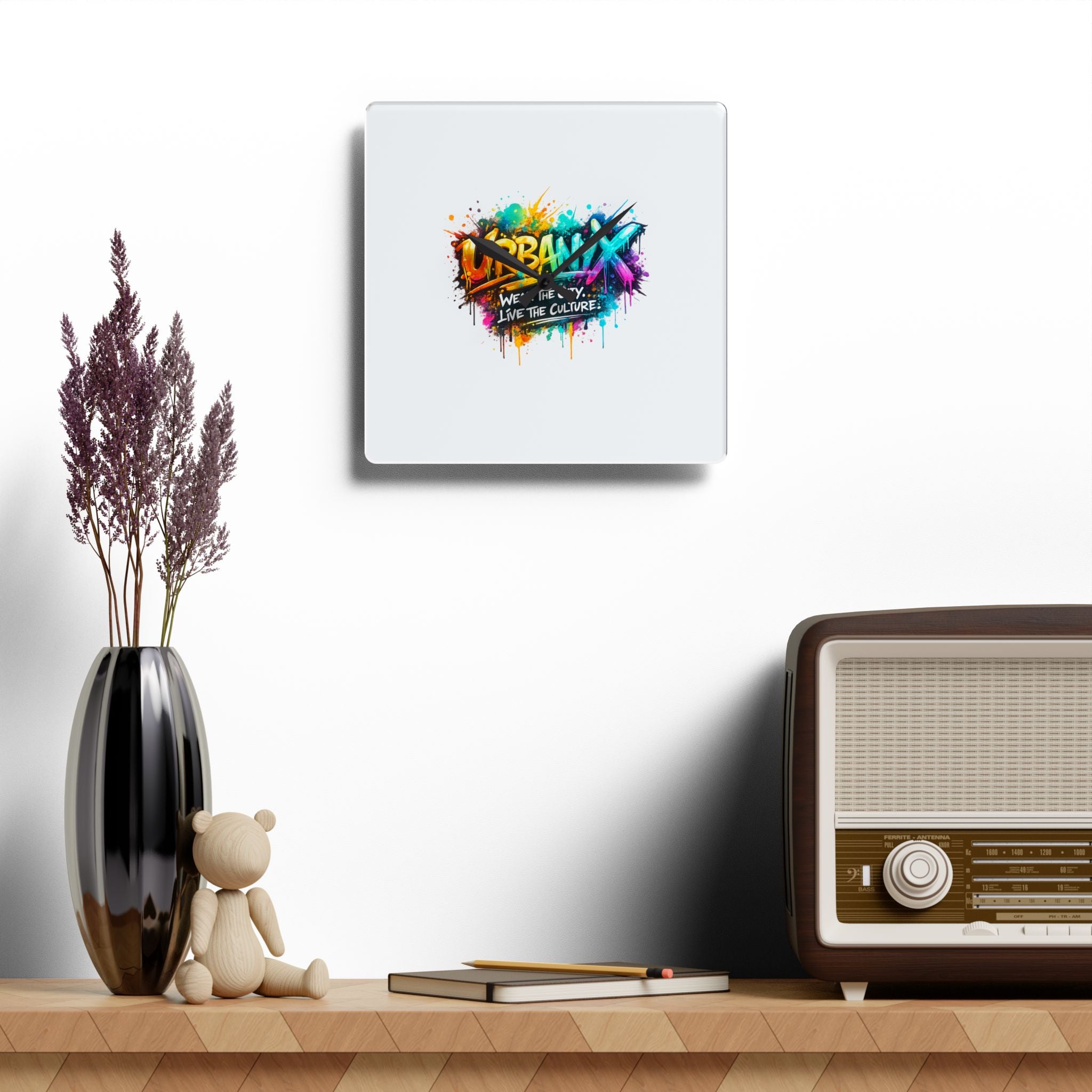 Urbanyx Acrylic Wall Clock — Colorful Urban Graffiti Design
