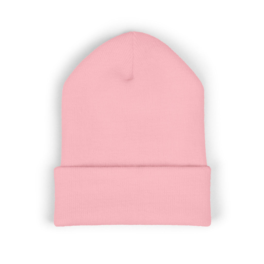 Urbanyx Embroidered Fire Patch Cuffed Beanie — Cozy White Knit Winter Hat