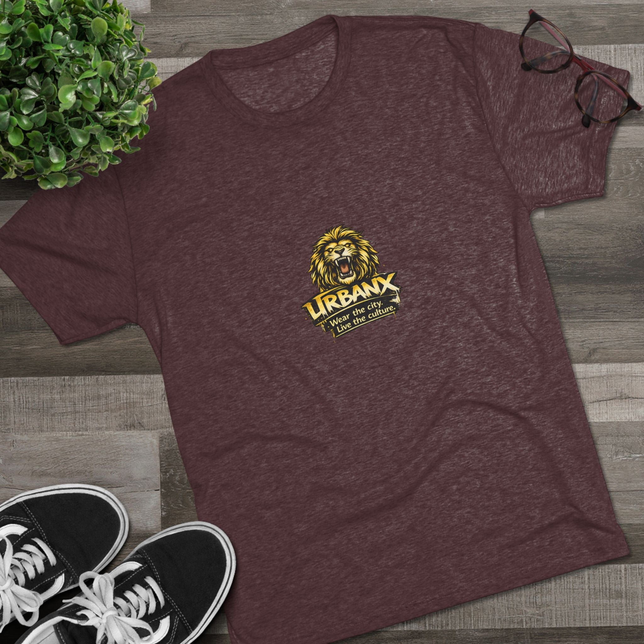UrbanyX Lion Emblem Tee — "URBANX" Vintage Lion Logo Crew Shirt