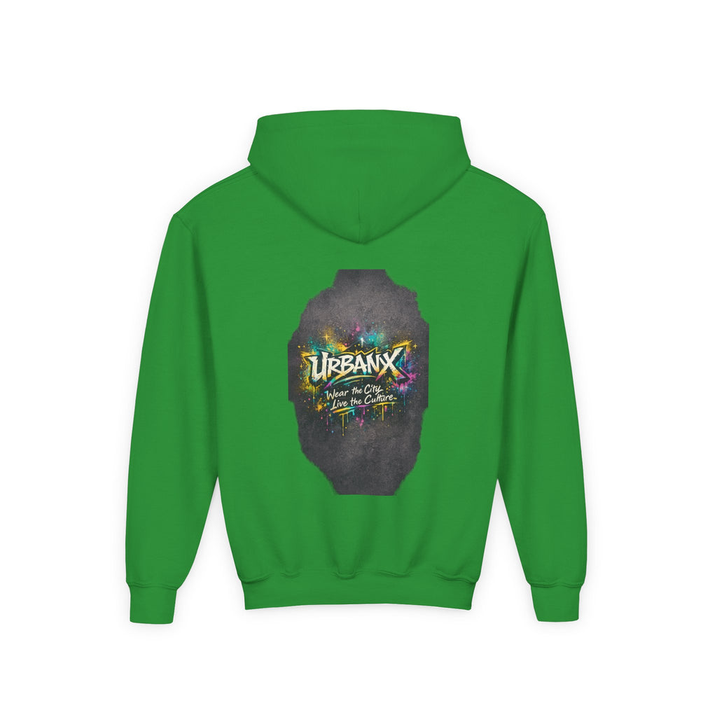 Urbanyx Kids Hoodie — UrbanX Logo Front & Colorful Graffiti Back Youth Sweatshirt
