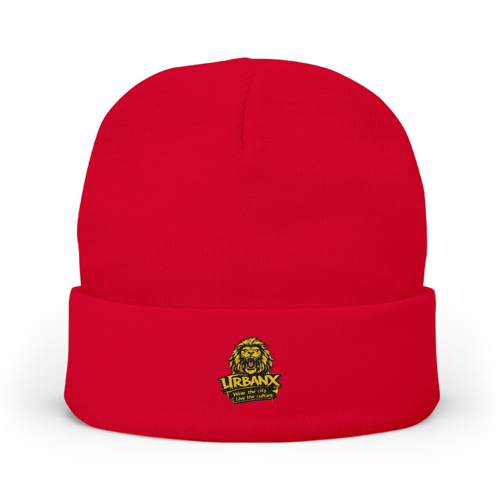 Urbanyx Embroidered Lion Crest Knit Beanie — Urban Vintage Logo Winter Hat