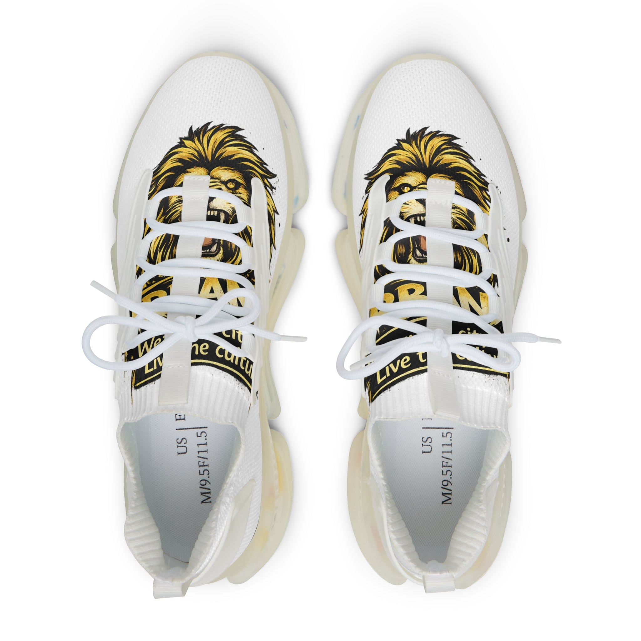 Men's White Mesh Sneakers — Bold Lion Face Athletic Shoes