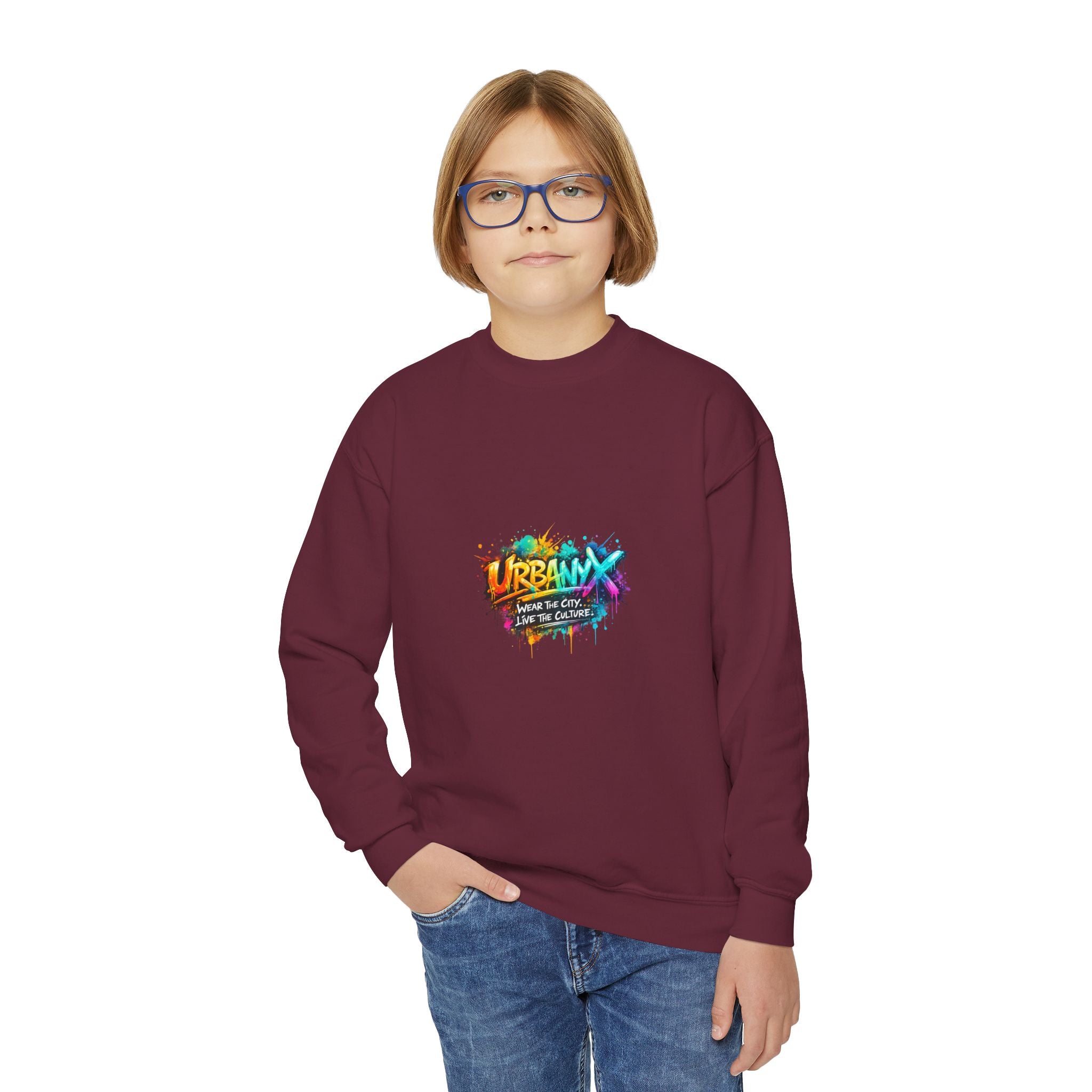 Urbanyx Youth Crewneck Sweatshirt - Colorful Urban Graffiti Logo Crew