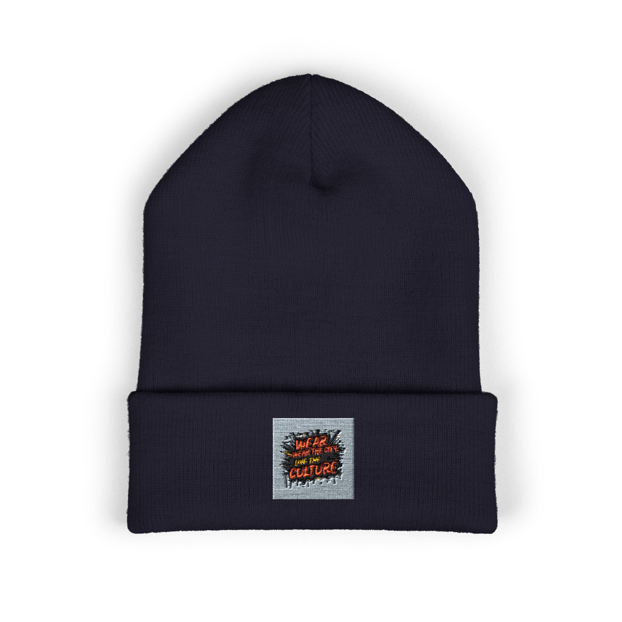 Urbanyx Embroidered Fire Patch Cuffed Beanie — Cozy White Knit Winter Hat
