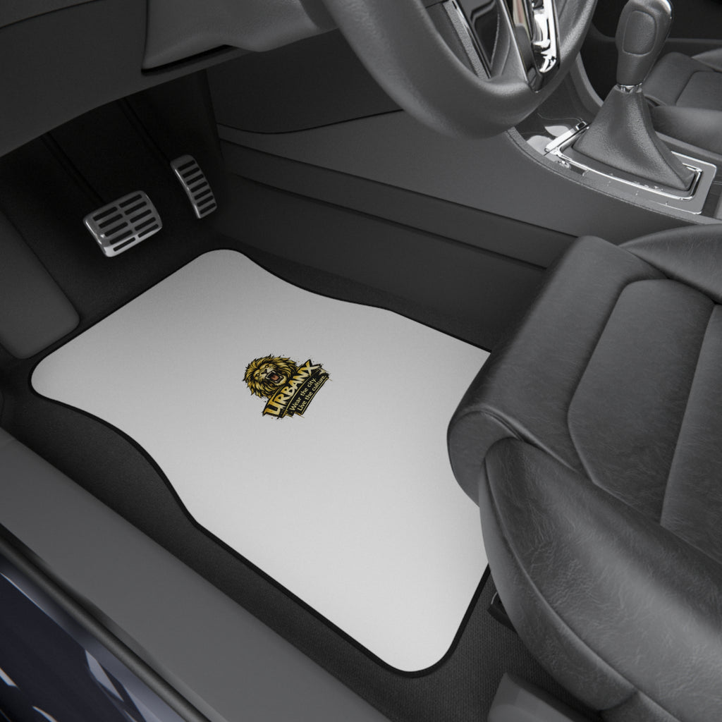 Urbanyx Custom Logo Car Mats (Set of 4) — White Floor Mats with UrbanX Lion Emblem