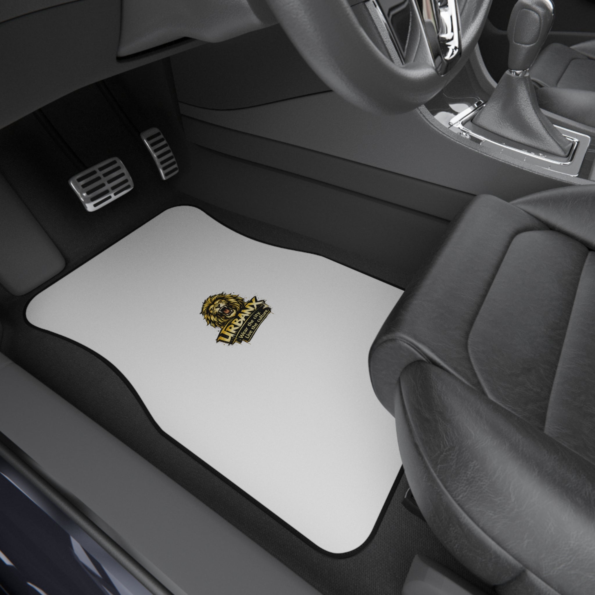 Urbanyx Custom Logo Car Mats (Set of 4) — White Floor Mats with UrbanX Lion Emblem