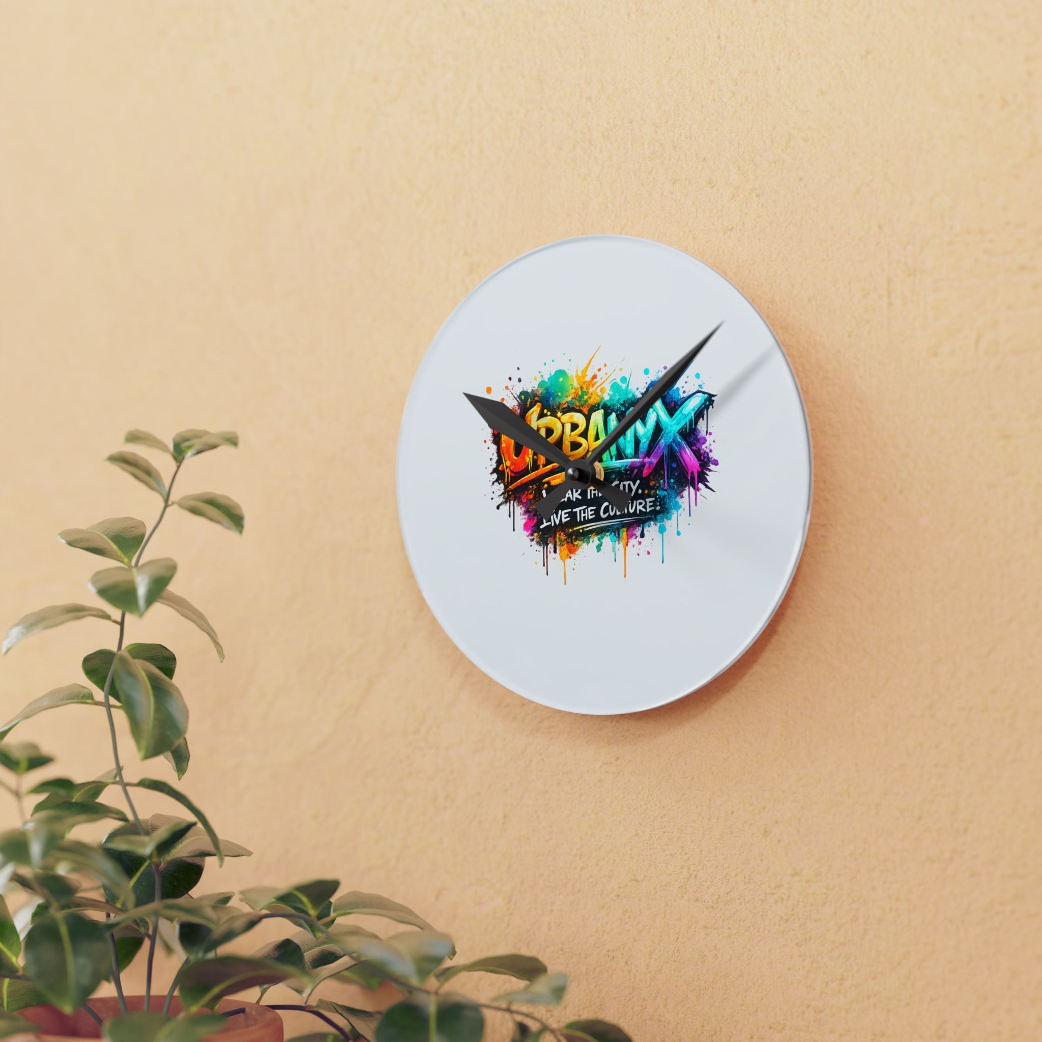 Urbanyx Acrylic Wall Clock — Colorful Urban Graffiti Design
