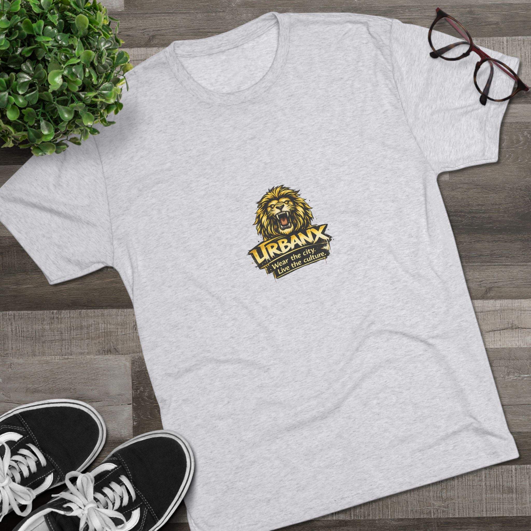 UrbanyX Lion Emblem Tee — "URBANX" Vintage Lion Logo Crew Shirt