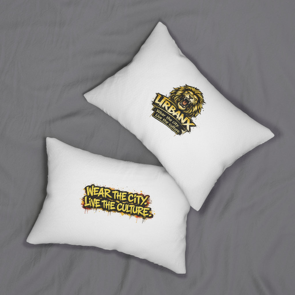 Lumbar Pillow — UrbanX Lion Logo & “Wear the City, Live the Culture” Street Art Accent