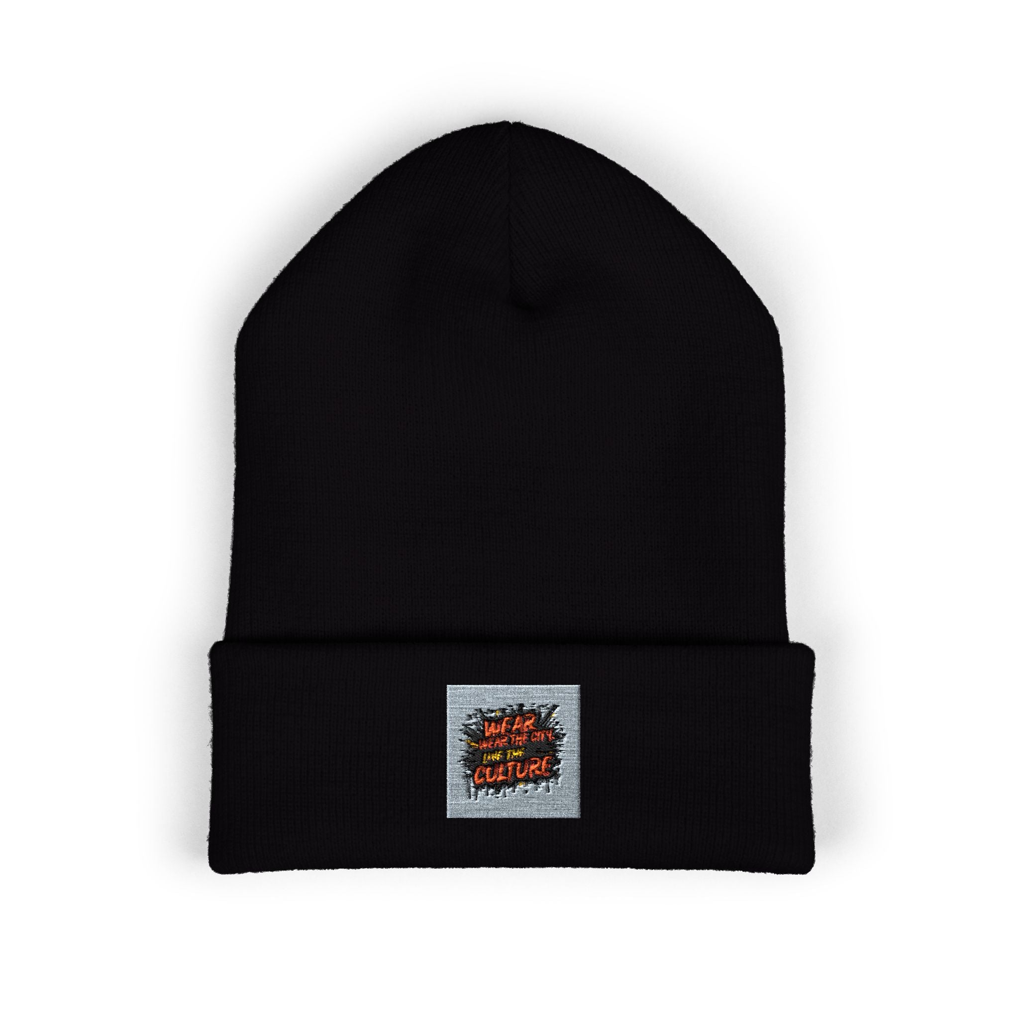 Urbanyx Embroidered Fire Patch Cuffed Beanie — Cozy White Knit Winter Hat