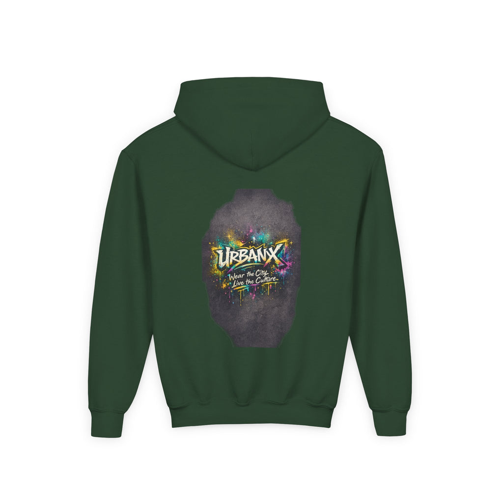 Urbanyx Kids Hoodie — UrbanX Logo Front & Colorful Graffiti Back Youth Sweatshirt