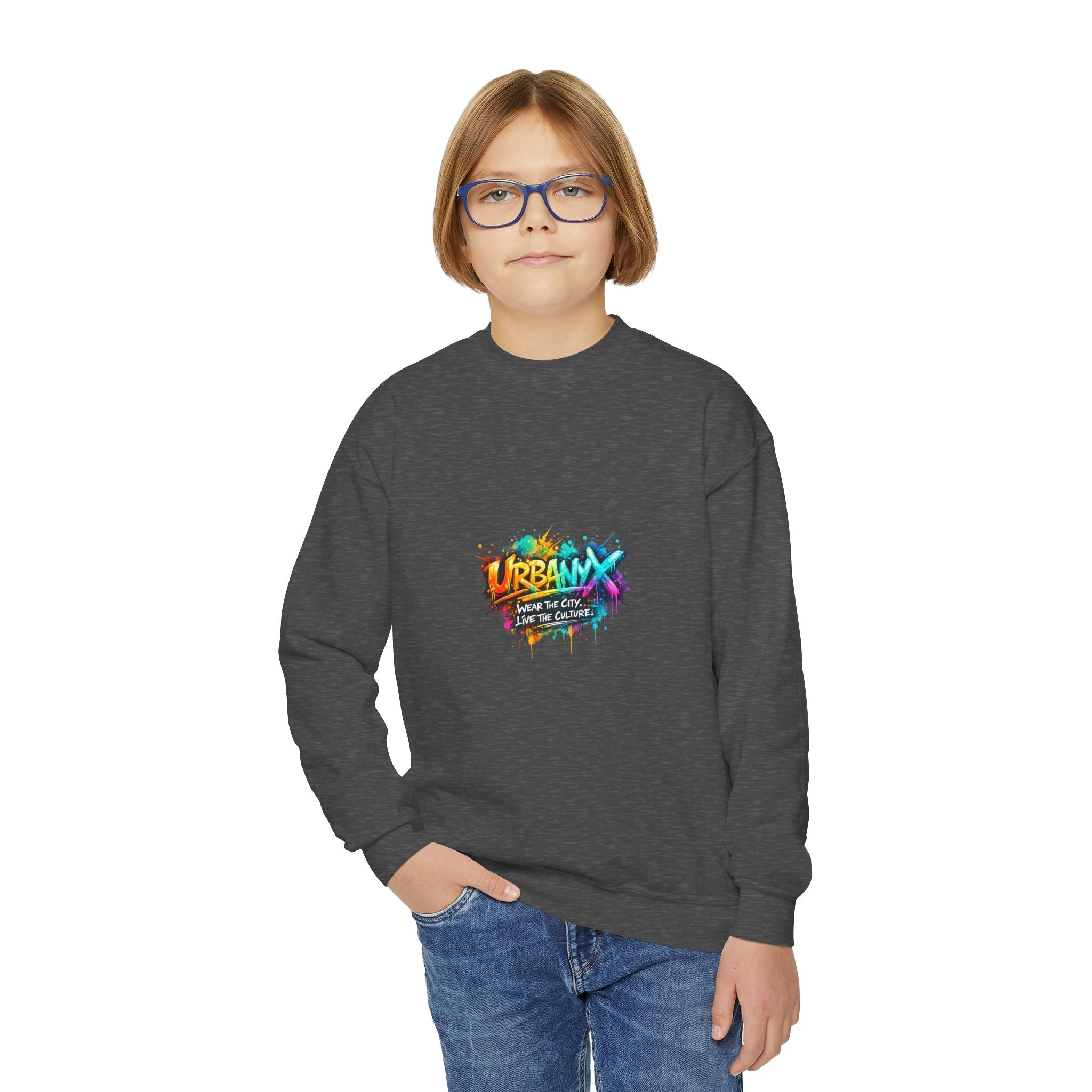 Urbanyx Youth Crewneck Sweatshirt - Colorful Urban Graffiti Logo Crew